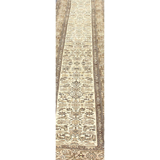 Taupe Antique Persian Malayer Runner With Elegant Allover Botanical Pattern 3'0 X 16'8 For Sale - Image 8 of 15