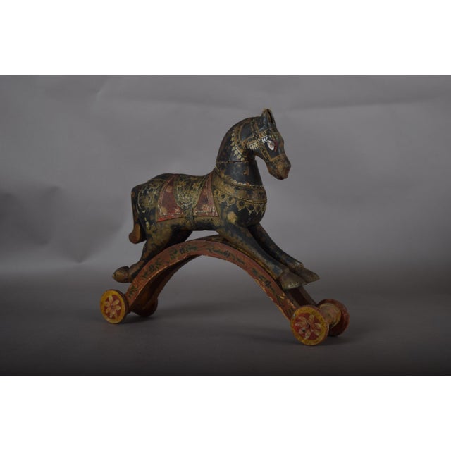 19th Century Indian Artist, Horse on Wheels, 19th Century, Hand-Carved and Painted Wood For Sale - Image 5 of 12