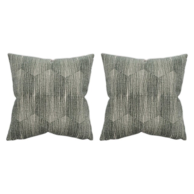 Transitional Stereo Eucalyptus 22x22 Pillow, A Pair For Sale - Image 3 of 3