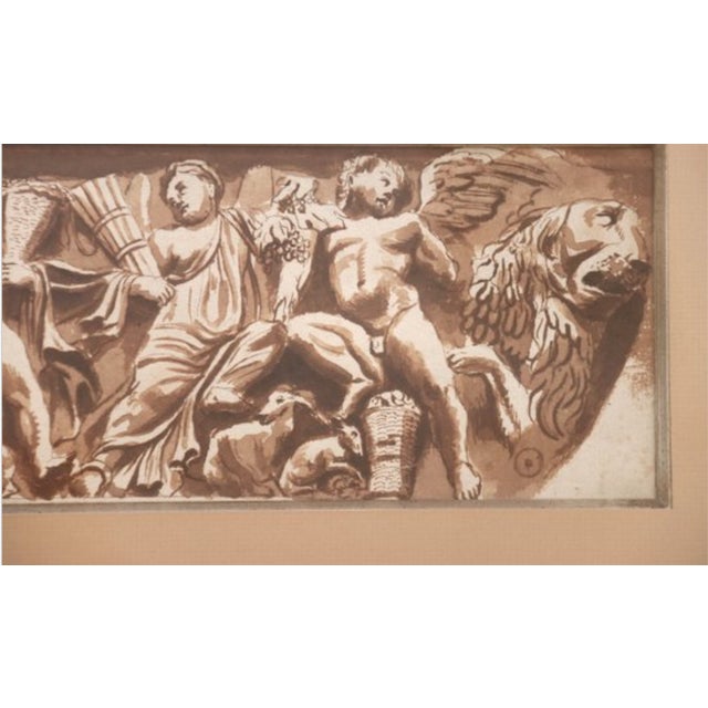 A beautifully executed pen and ink drawing depicting four putti arranged in a classical frieze-like composition,...