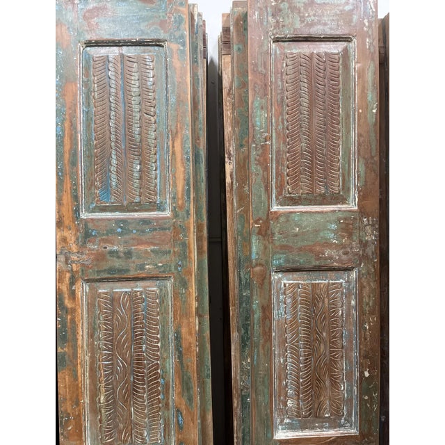 Antique Hand-Carved Double Doors | Rustic Farmhouse Sliding Pantry & Closet Doors 80x32 For Sale - Image 4 of 7