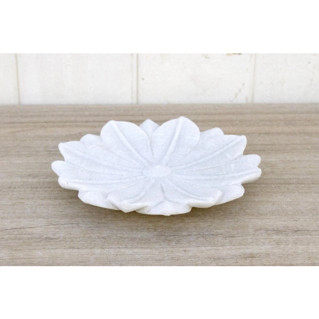 White Artisan Carved Marble Flower Plate For Sale - Image 8 of 8