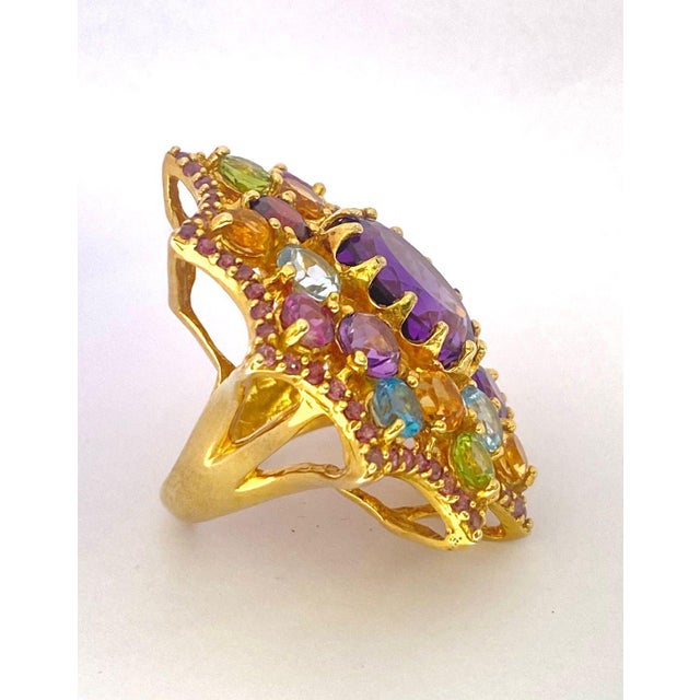 Bochic "Orient" Vintage Amethyst, Citrine & Topaz Ring Set In 18 K Gold & Silver For Sale - Image 12 of 18