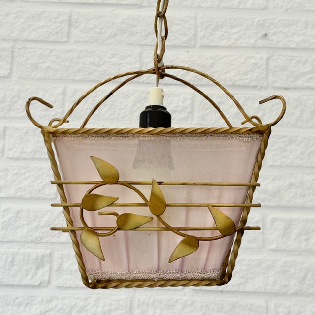 Cream Swedish Modern Pendant Lamp in Steel and Textile with Leaf Decor, 1940s For Sale - Image 8 of 8