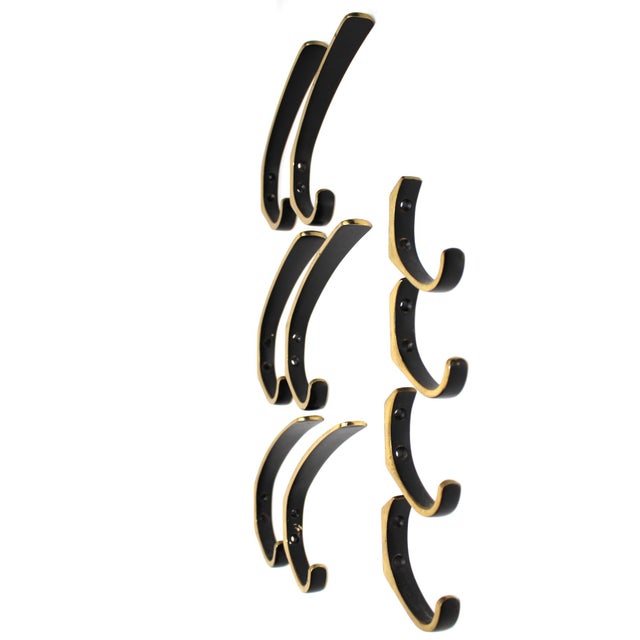 6 pieces large and 4 pieces small heavy solid brass hooks, with original age patina, can be easily polished to high gloss,...