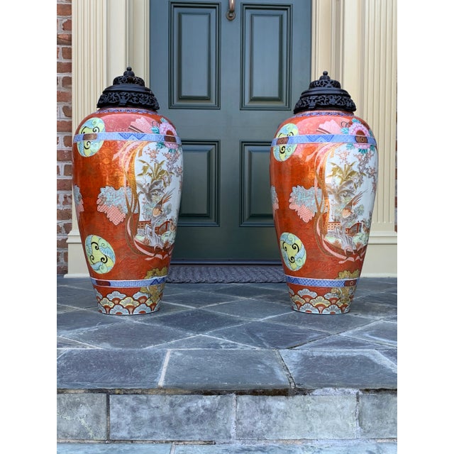 Japanese Monumental Antique Japanese Kutani Vases - a Pair For Sale - Image 3 of 12