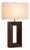 Julie Standing Table Lamp - Dark Walnut Wood Finish, Weathered Brass, White Linen Shade For Sale