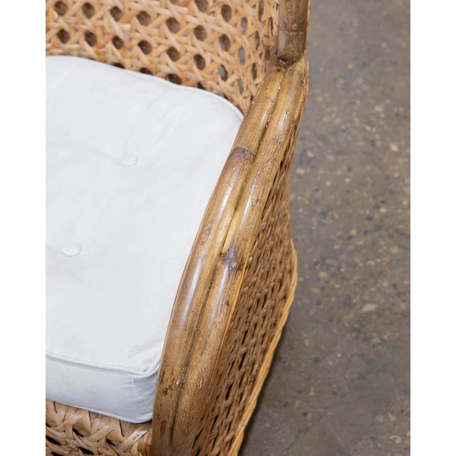 Art Deco Revival French Cane & Rattan Club Chair, C. 1980s For Sale - Image 9 of 15