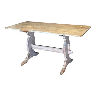Antique 19th Century White Washed Swedish Pine Trestle Occasional or Dining Table For Sale