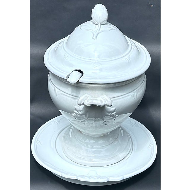 Forster & Elsmore Antique English Ironstone Soup Tureen Complete Set With Ladle & Underplate Circa 1860 For Sale - Image 4 of 16
