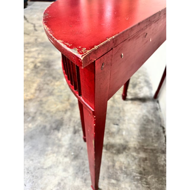 Wood Vintage Perfectly Distressed Red Habersham Demilune Console Table For Sale - Image 7 of 10