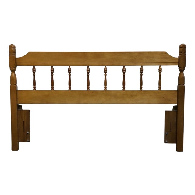 High End Vintage Solid Hard Rock Maple Colonial Early American Queen Size Scroll Spindle Headboard For Sale