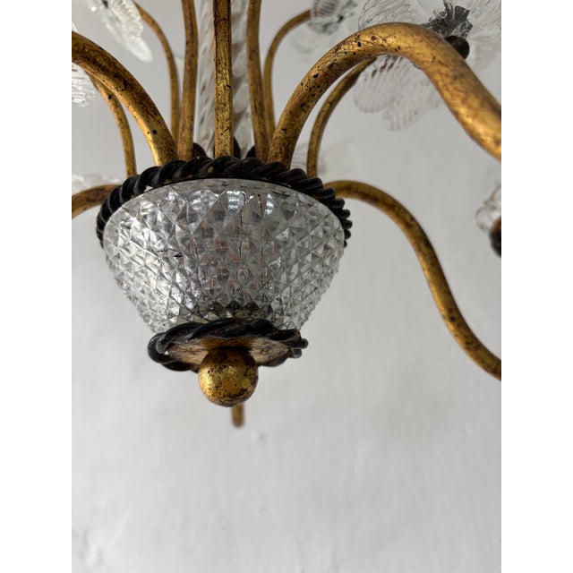 Gold French Maison Bagues Style Murano Flowers Crystal Chandelier Rare C 1950 For Sale - Image 8 of 12