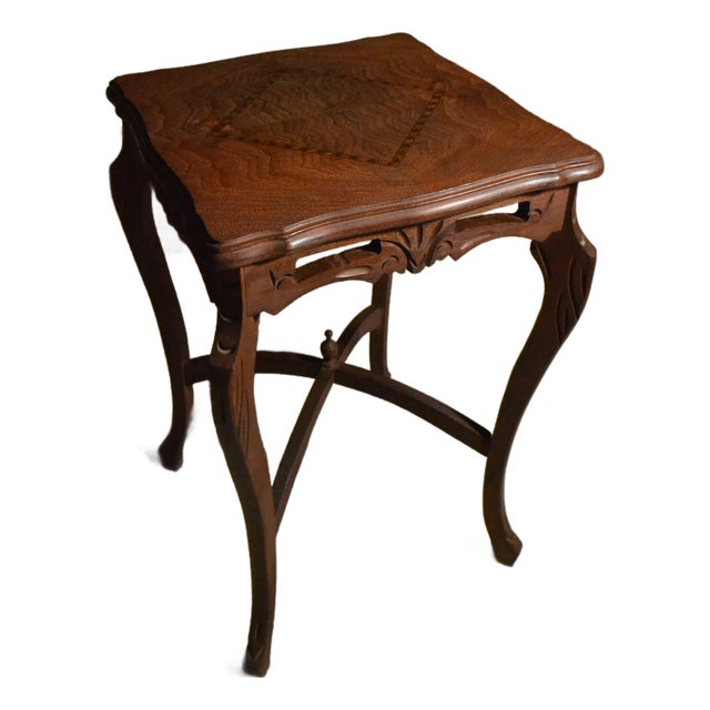 Antique French Provincial Side/End Table Louis XV Style Diamond Marquetry Walnut For Sale