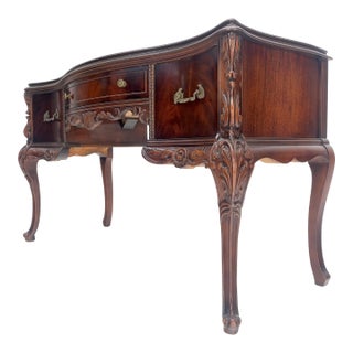 Very Fine Carved Mahogany 3 drawers c1940s Vanity Console Table Writing Desk For Sale