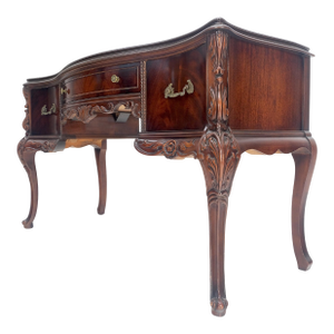 Very Fine Carved Mahogany 3 drawers c1940s Vanity Console Table Writing Desk
