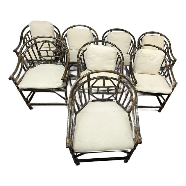 Design Plus Gallery presents a Set of Eight Vintage Bamboo Dining Chairs in Brighton Pavilion Style. This style comes from...