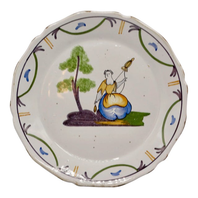 Antique French Moustiers Plate For Sale