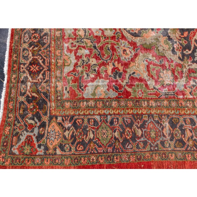 Antique Malayer Rug Red Ivory Blue Handwoven Wool Rug 8'9" X 12'6" This 8'9" x 12'6" Persian Malayer rug showcases a bold...