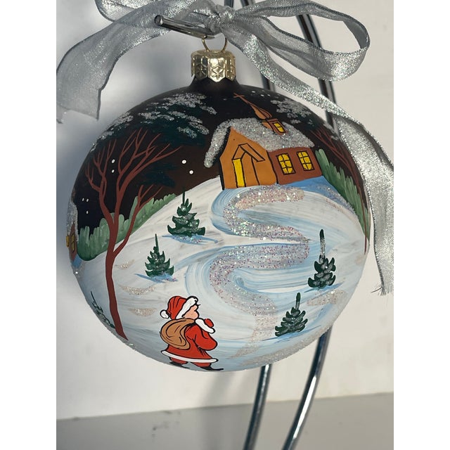 1970s Vintage Jumbo Bronze Gkass Christmas Ornament Handpainted For Sale - Image 5 of 5