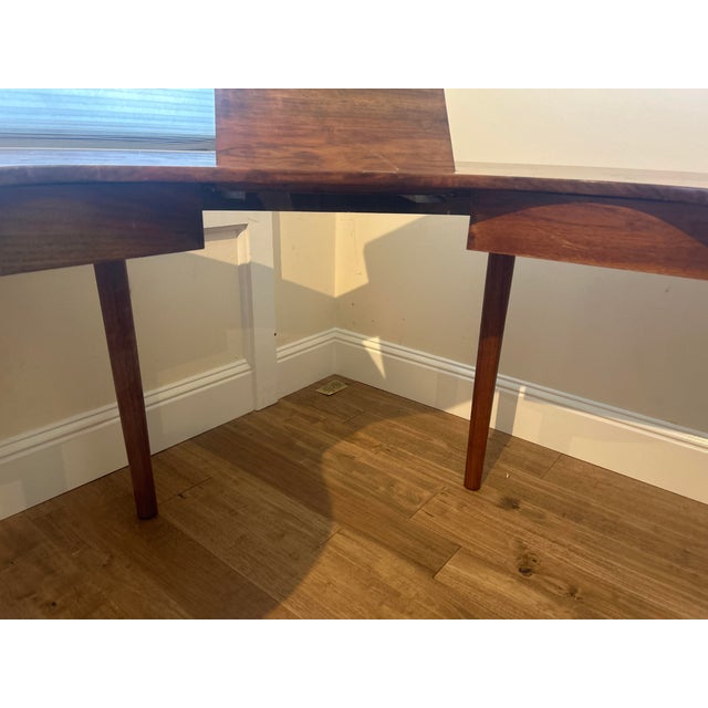 Beautiful custom kidney shaped writing desk with book display, hand built in 1984. Pencil legs.