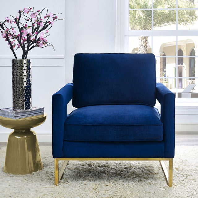 Avery Navy Velvet Chair with Gold Frame For Sale In Los Angeles - Image 6 of 7