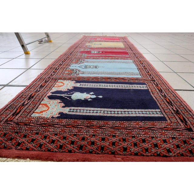 1960s 1960s, Vintage Uzbek Bukhara Multi-Niche Prayer Runner 1.1' X 6.1' For Sale - Image 5 of 13