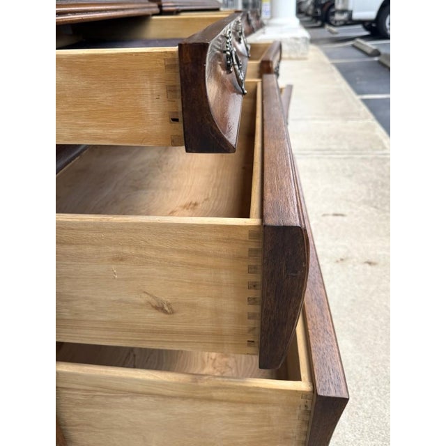 Late 20th Century Pair of Orleans International French-Style Burled Walnut Bombe Nightstands For Sale - Image 13 of 18