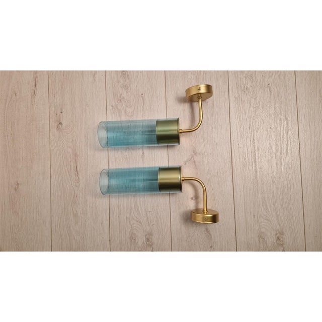 Wall Lamps in Brass with Blue Glass Tube, 1990s, Set of 2 For Sale - Image 15 of 15