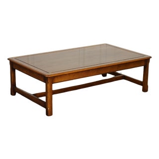 Large Vintage Oak Coffee Table with Grain Oak Top and H Frame For Sale
