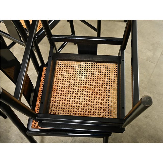 Postmodern Vintage Italian Ebonized and Cane Seat Dining Chairs – Set of 6 For Sale - Image 3 of 12