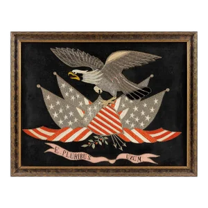 Antique Japanese Export Silk Embroidery Americana Patriotic Panel