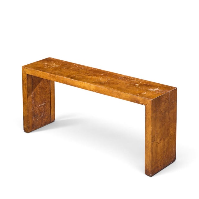 Milo Baughman Style Mid Century Burlwood Console Table For Sale - Image 9 of 9