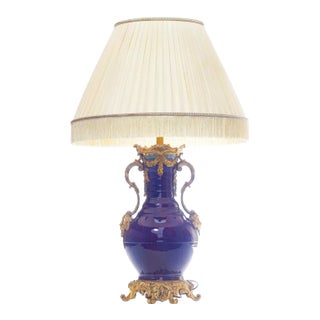 19th C. French Doré Bronze Mounted Chinese porcelainLamp With Custom Silk Shade For Sale