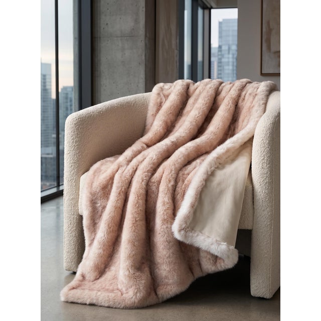 Wvite Faux Fur Blanket by Villa Como For Sale - Image 4 of 6