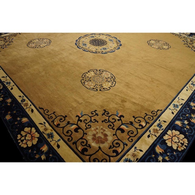 Camel 1920s Camel Field Swastika Antique Chinese Peking Knotted 13'4" X 14' Square Rug For Sale - Image 8 of 8