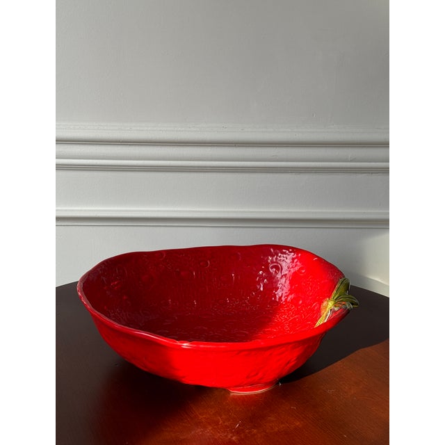 Vintage Italian Ceramic Strawberry Serving Bowl For Sale - Image 9 of 15