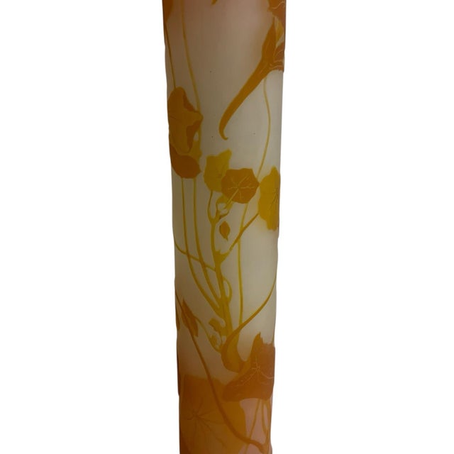Monumental Émile Gallé (1846–1904) Art Nouveau Cameo Glass Nasturtium (Capucines) Banjo Vase C1900s For Sale - Image 9 of 11