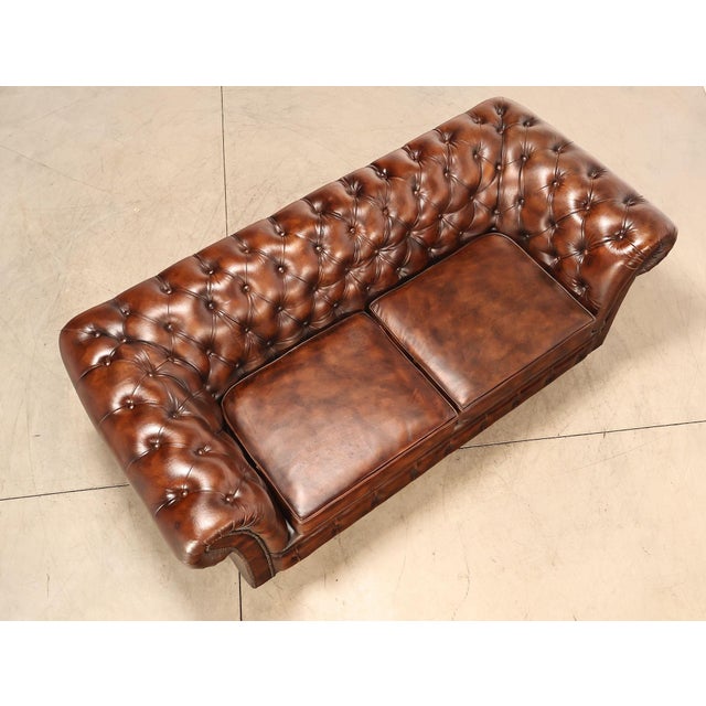 Chesterfield Style Brown Leather Sofa For Sale - Image 9 of 18