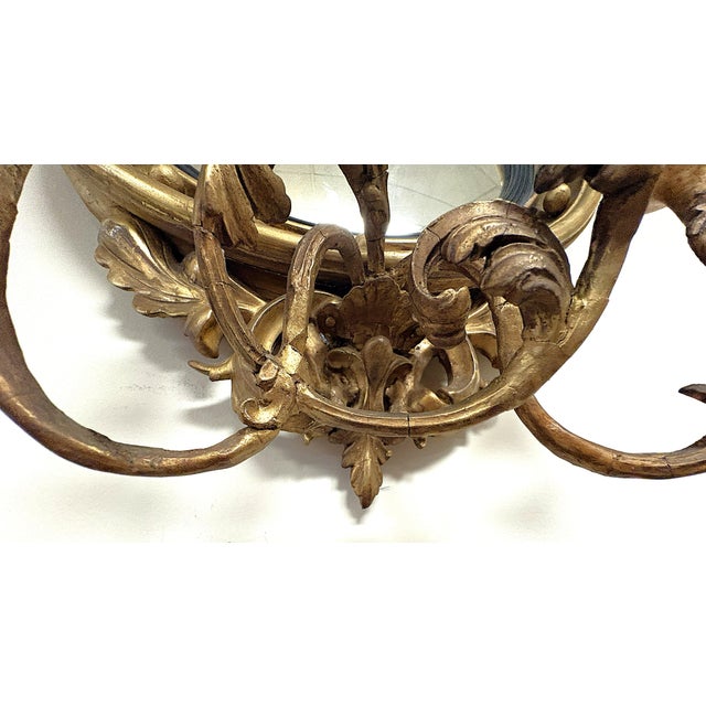 19th Century Federal Convex Bullseye Mirror With Eagle Pediment and Three Candle Holders For Sale - Image 9 of 18