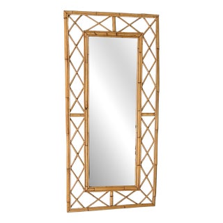 Mid-Century Diamond Lattice Bamboo Mirror, Italy, 1970 For Sale