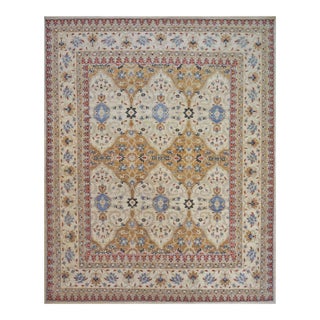 Afghan Sultanabad Masters Wool 8 x 10 Ivory, Tan, Red & Light Blue Handmade Area Rug #1143755 For Sale