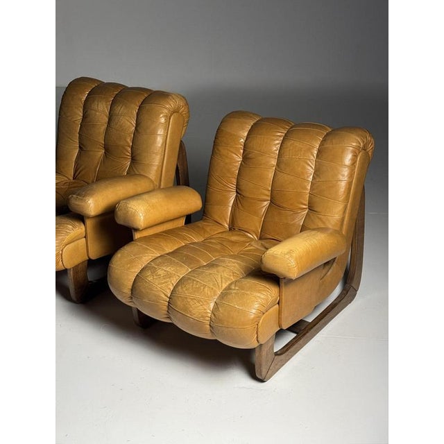 1970s Vintage Italian Armchairs in Leather, 1970, Set of 2 For Sale - Image 5 of 18