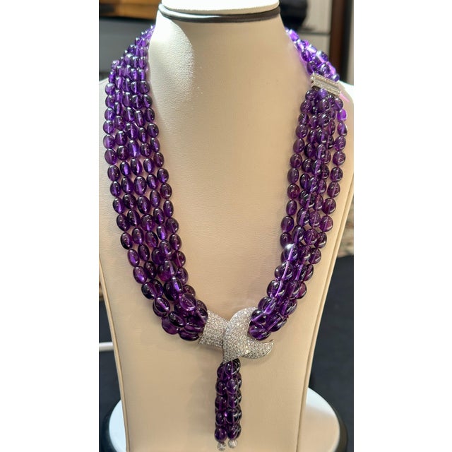 700 Ct Natural Amethyst Multi Layer Bead Necklace in Platinum with 9 Ct Diamonds For Sale - Image 11 of 18