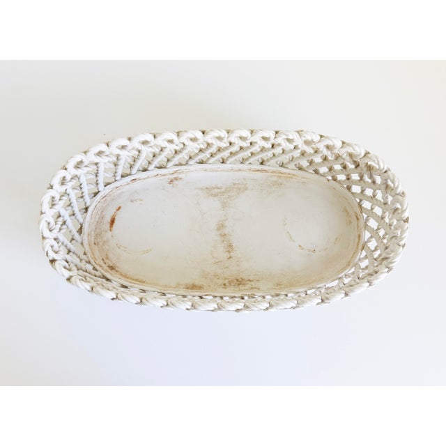 1950s Rare Italian Creamware Oval Ceramic Rope Basket For Sale - Image 9 of 14