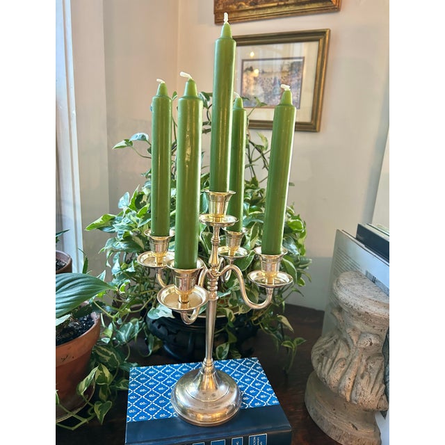 English Vintage Georgian Style Brass Five-Light Candelabra, 11.25” For Sale - Image 3 of 9