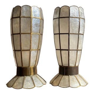 Vintage Late 20th Century Capiz Candle Holders - a Pair For Sale