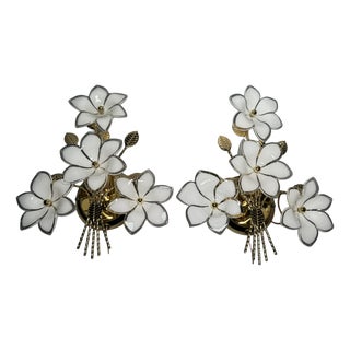 Hollywood Regency Glass Floral Wall Sconces from Gealux, 1970s, Set of 2 For Sale