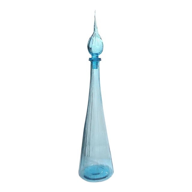 1960s Vintage Tall Light Blue Italian Glass For Sale