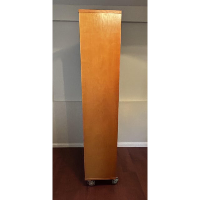 Mid-Century Modern 2000s Modern Mobile Cherry 10-Cubby Shelving Unit on Industrial Casters For Sale - Image 3 of 11